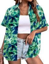 LOMON Women's Summer Hawaiian Shirts Floral Short Sleeve Button Down Shirts Hawaii Tropical Beach Tops Outfits