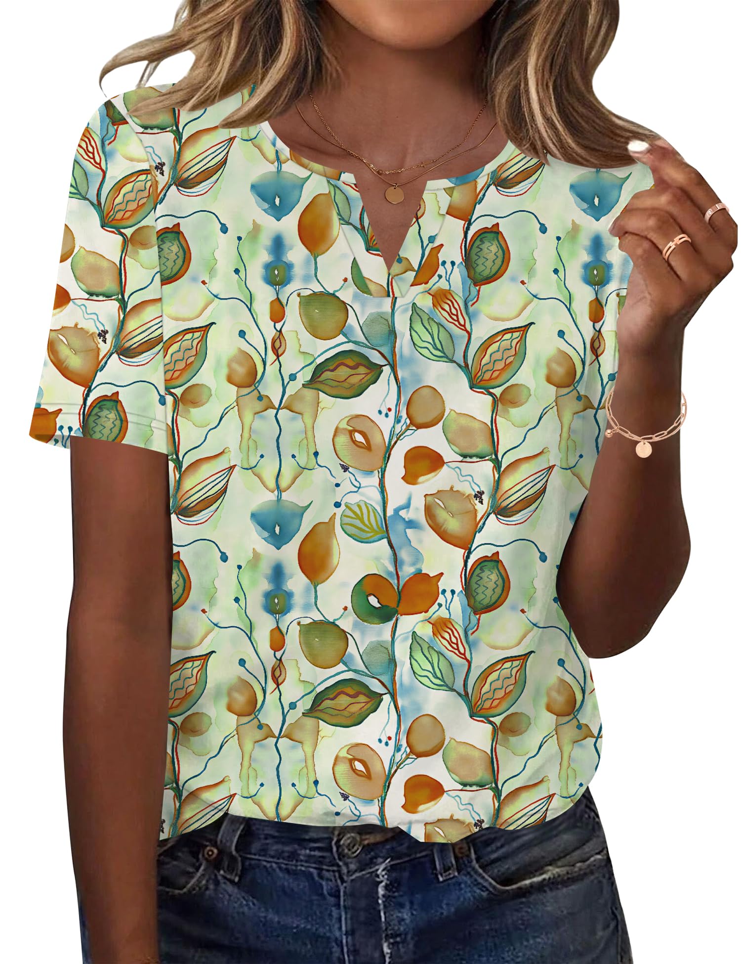 LOMON Womens Short Sleeve V Neck T Shirts Summer Tops Basic Tees Business Casual Blouses Trendy Fashion Clothes