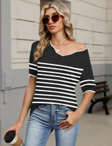 LOMON Womens 2026 Spring V Neck Sweater Casual Tops Short Sleeve Lightweight Ribbed Knit Pullover Sweaters