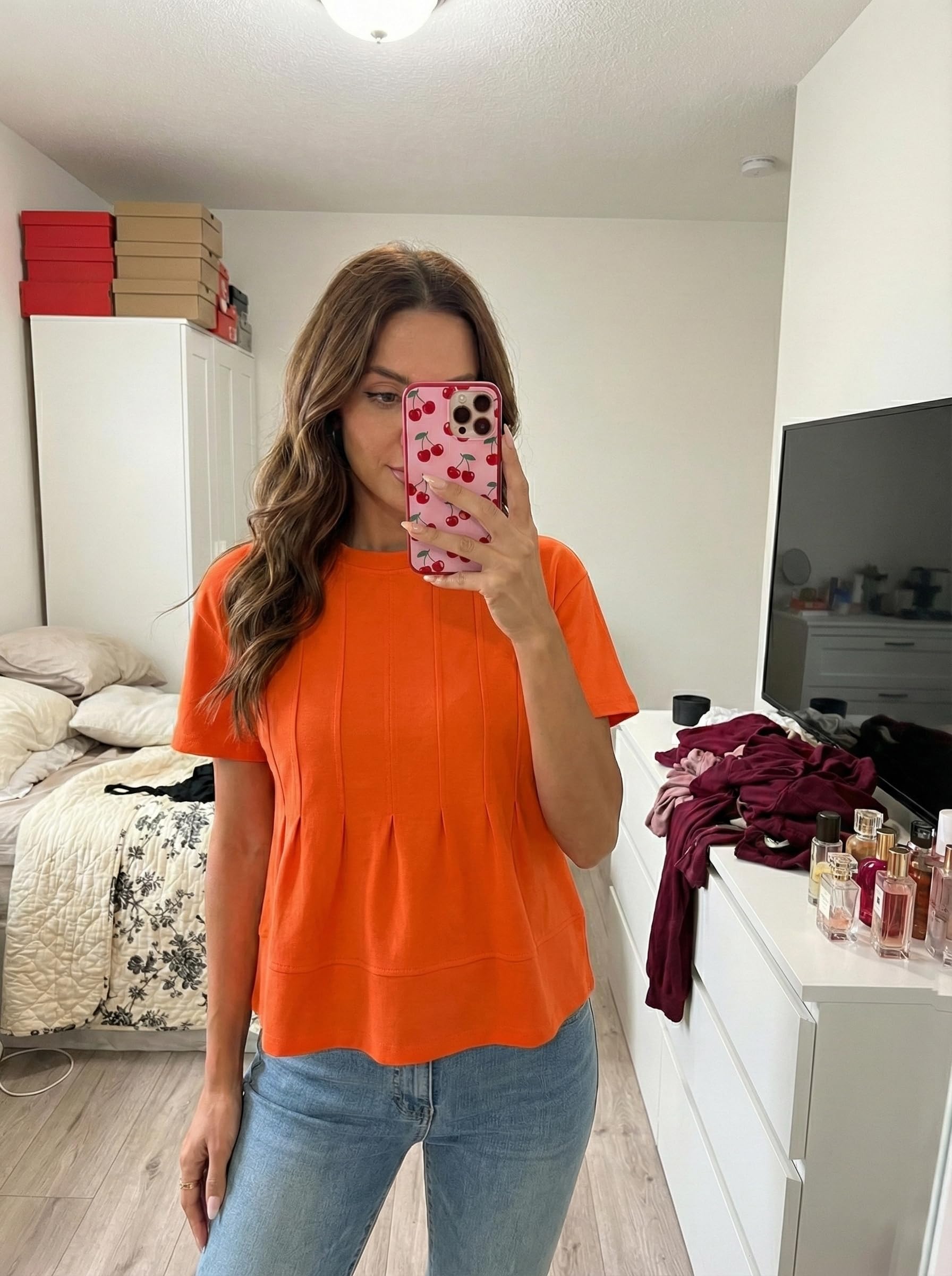 LOMON Spring Peplum Tops for Women Babydoll Pleated Short Sleeve Crop Swing Shirts Blouses Trendy Casual Clothing 2026