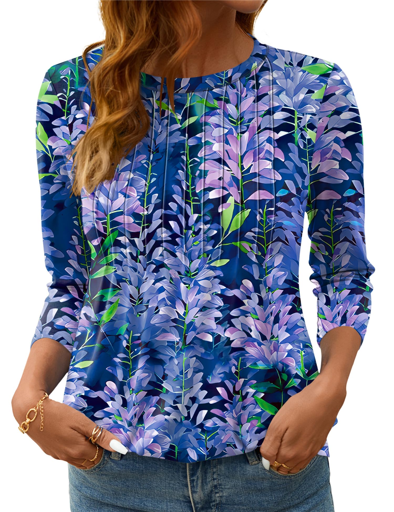 LOMON Women's 3/4 Length Sleeve Tops Crew Neck Dressy Casual Blouses Summer Tees Shirts