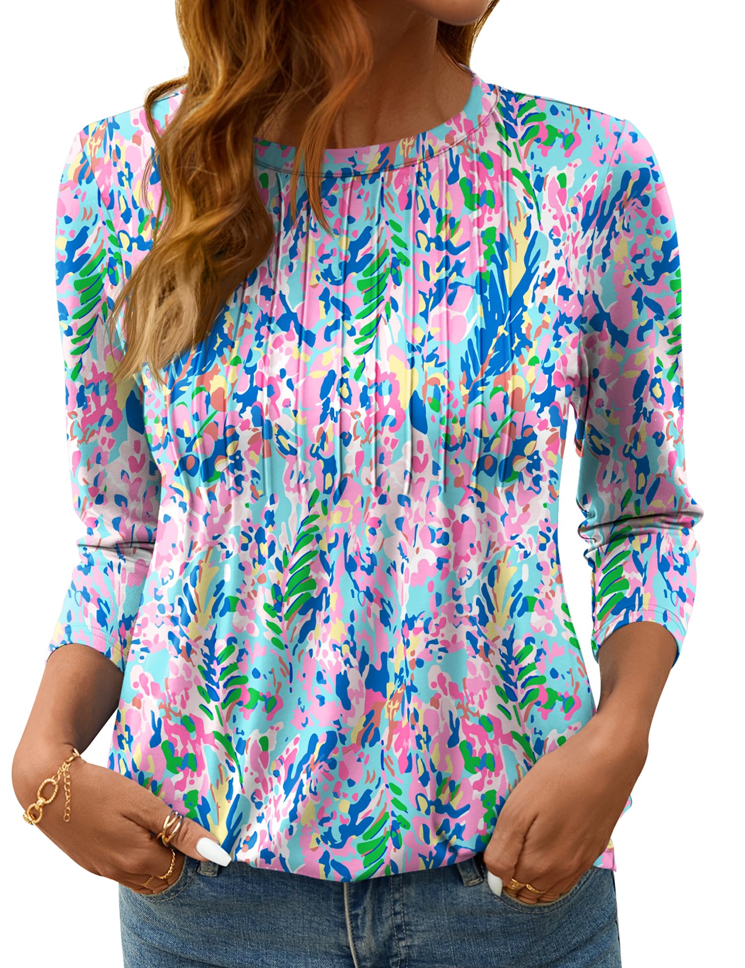LOMON Women's 3/4 Length Sleeve Tops Crew Neck Dressy Casual Blouses Summer Tees Shirts