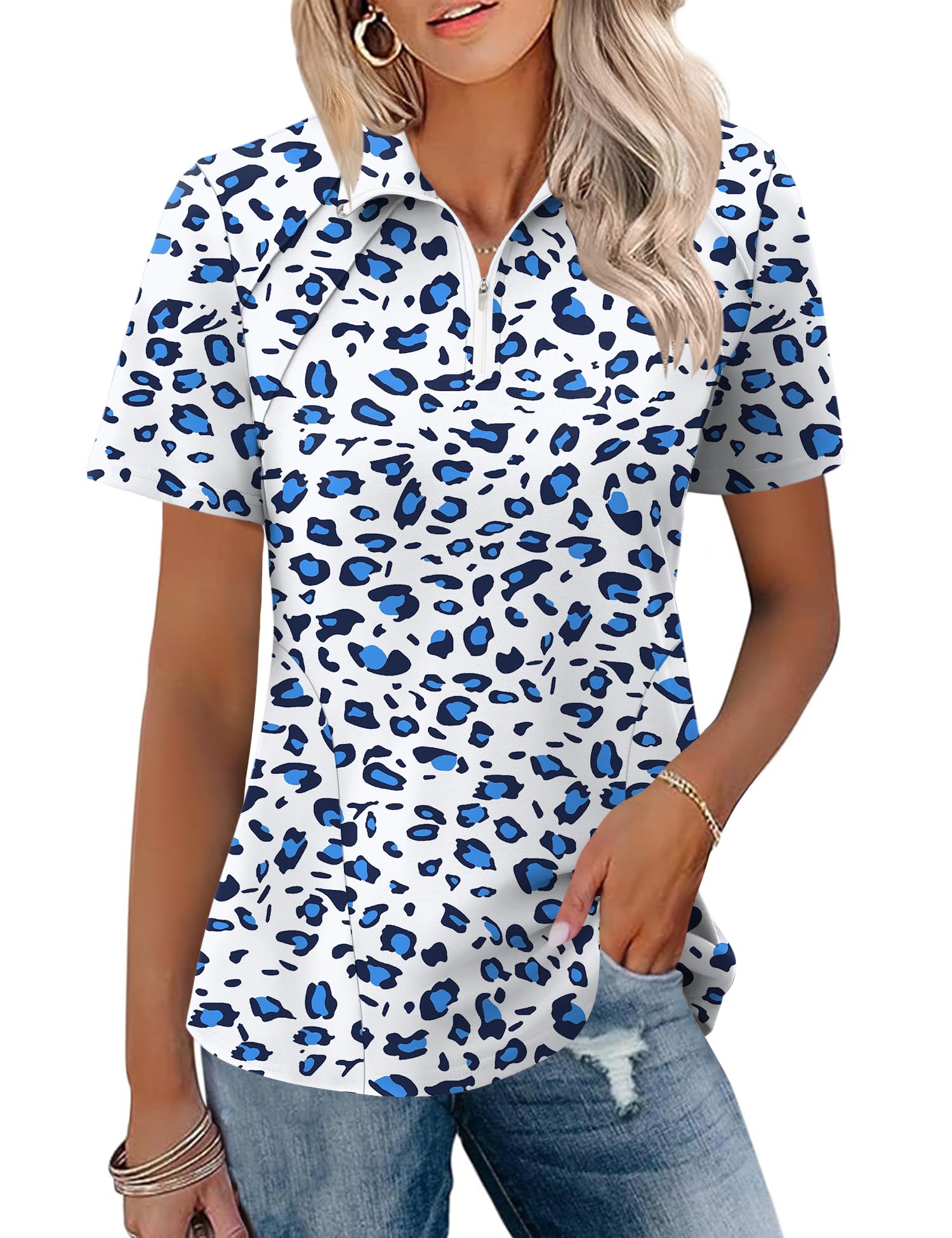 LOMON Womens Golf Polo Shirts Summer Short Sleeve 1/4 Zip Tops Moisture Wicking Casual Tennis Activewear with Pockets