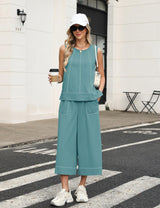 LOMON Two Piece Sets for Women Summer Outfits Sleeveless Tank Tops Wide Leg Crop Pants Matching Lounge Vacation Travel