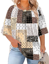 LOMON Womens Plus Size Tops Summer 3/4 Length Sleeve Crewneck Blouses Dressy Casual Loose Curvy Flowy Tunic Shirts 1X-5X