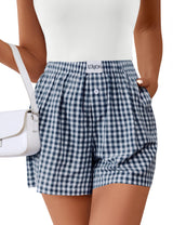 Lomon Boxer Shorts for Women Summer Gingham Pajamas 2026 Lounge Sleep Pj Plaid Shorts Y2K Beach Bottoms with Pockets