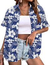 LOMON Women's Summer Hawaiian Shirts Floral Short Sleeve Button Down Shirts Hawaii Tropical Beach Tops Outfits