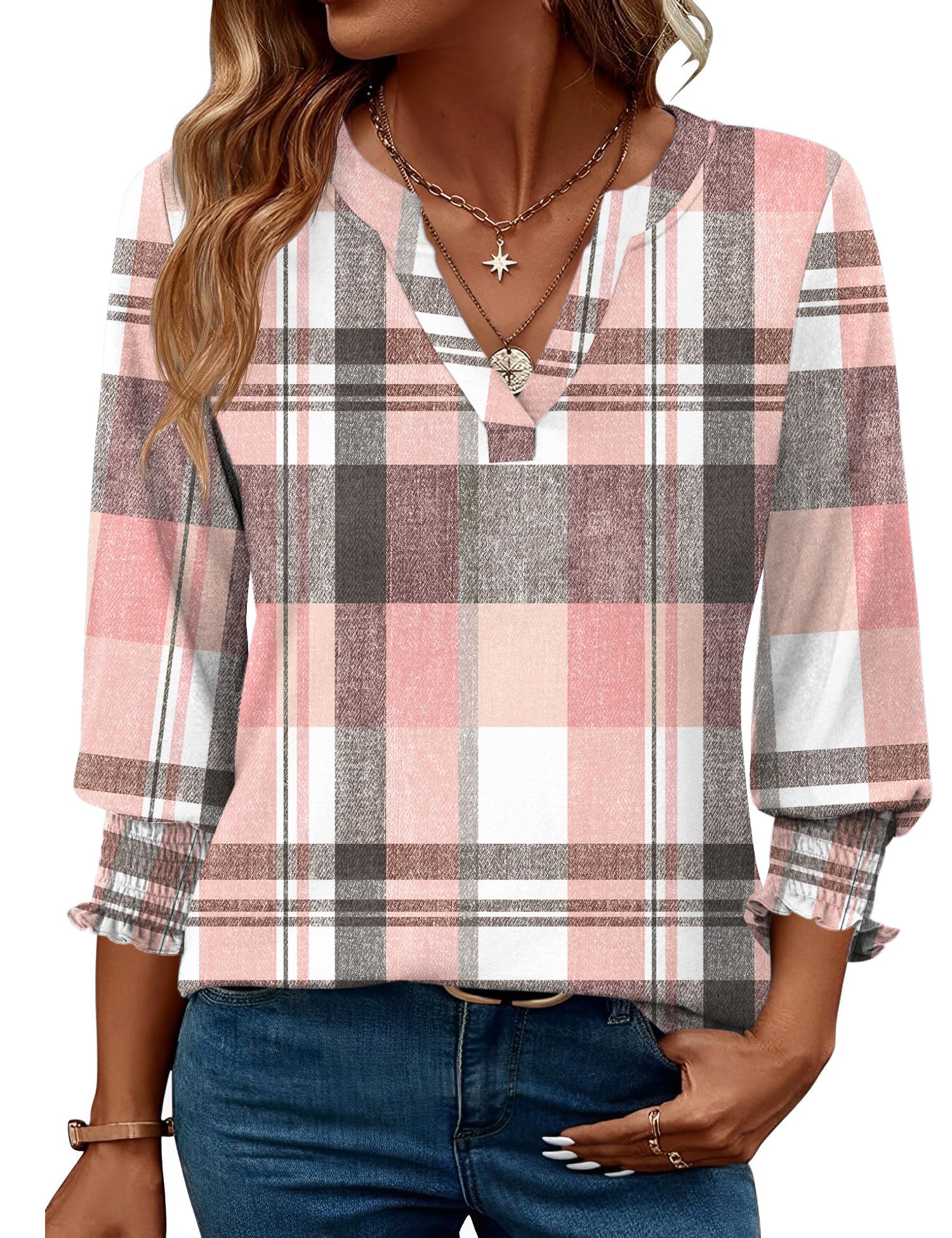 LOMON Women's 2026 Fashion Tops 3/4 Length Sleeve Business Casual Blouses Summer Tees Shirts S-4X