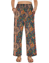 LOMON Womens Elastic High Waisted Palazzo Pants Casual Wide Leg Long Beach Vacation Trousers with Pockets