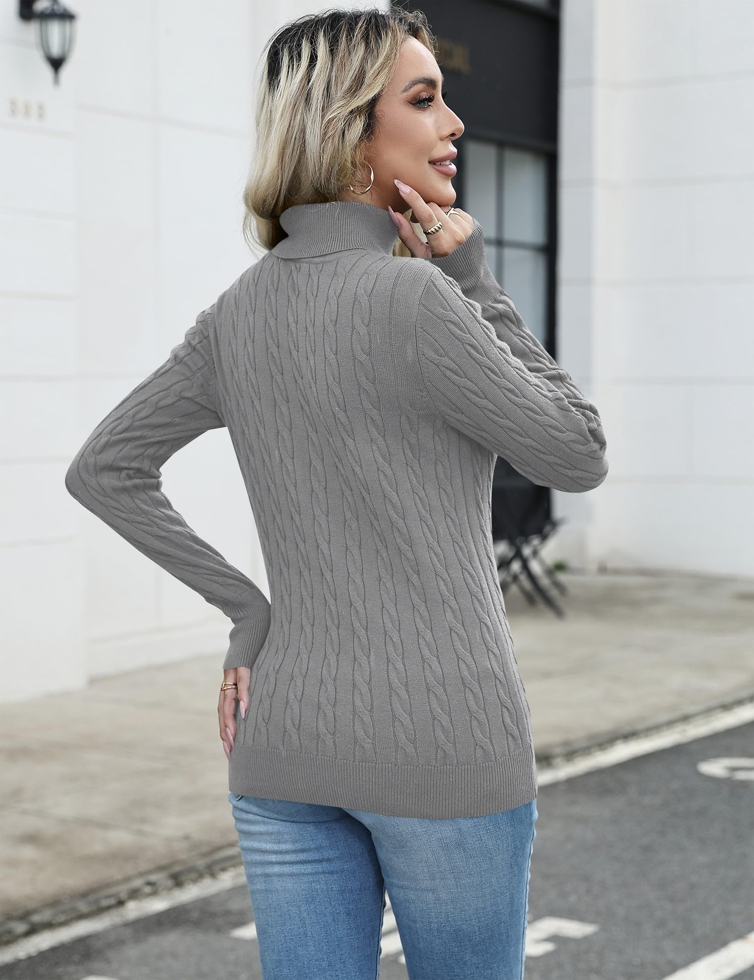 LOMON Women's Casual Turtleneck Sweaters Cable Knit Fall Long Sleeve Slim Fit Pullover Tops
