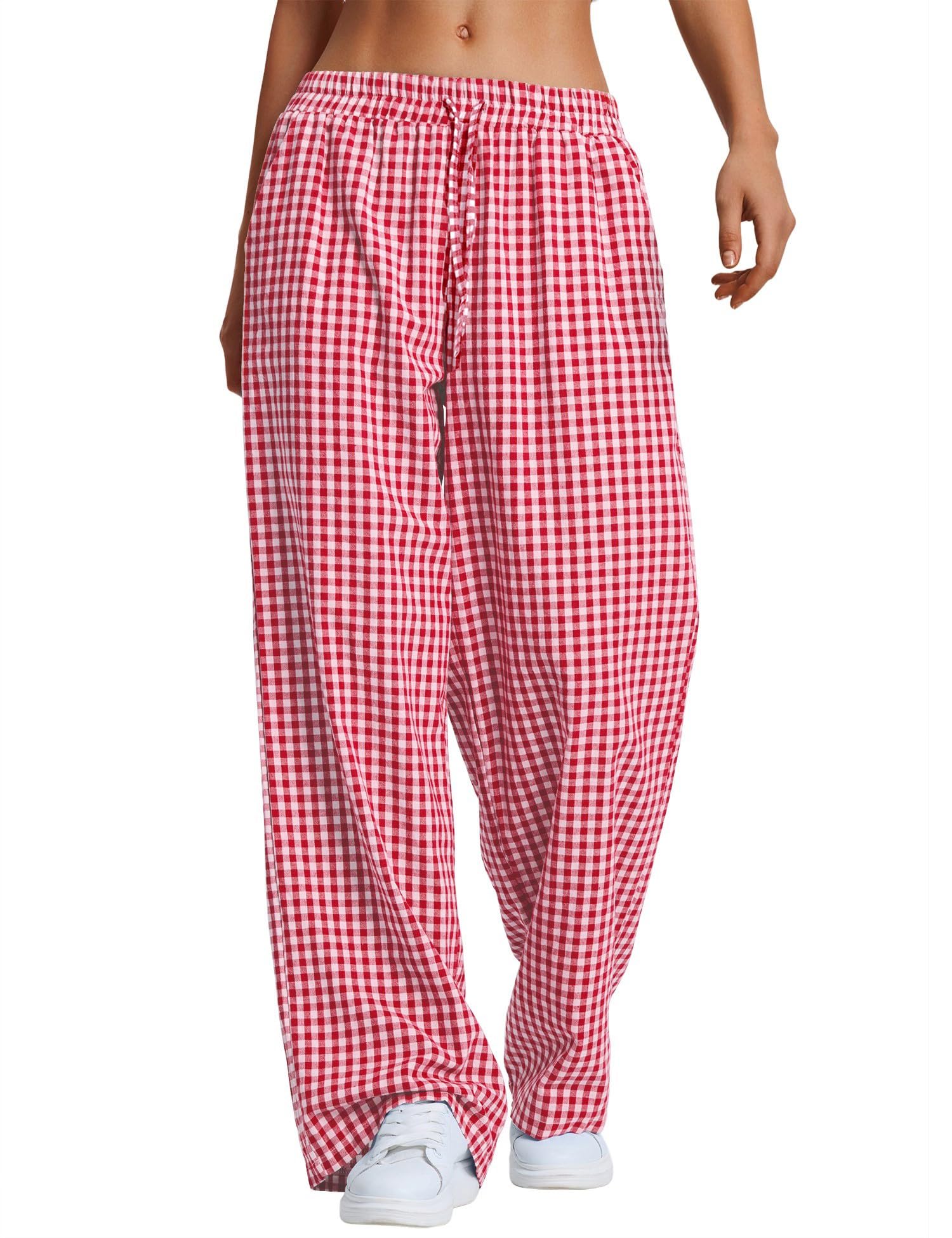 LOMON Striped Gingham Pants Women 2026 Spring Summer Pajamas Wide Leg Pj Lounge Boxer Bottoms Y2k Trousers with Pocket