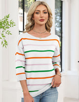 LOMON Womens Sweaters Casual Boat Neck 3/4 Sleeve Lightweight Knit Trendy Pullover Sweater Summer Tops S-XL