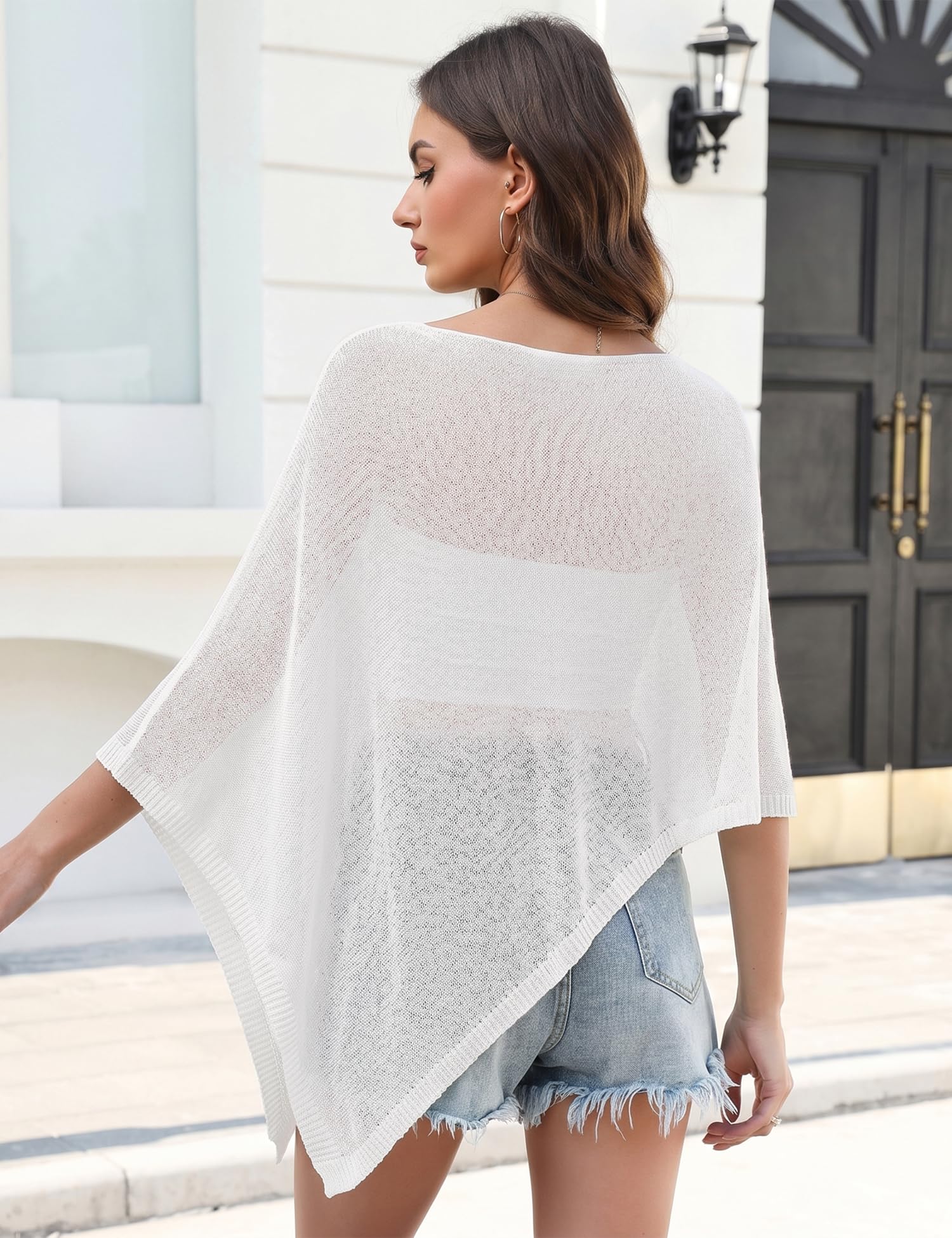 LOMON Womens Sheer Poncho Shrug Bolero Lightweight Knit Crochet Shrug Mesh Cover Up Summer 2026
