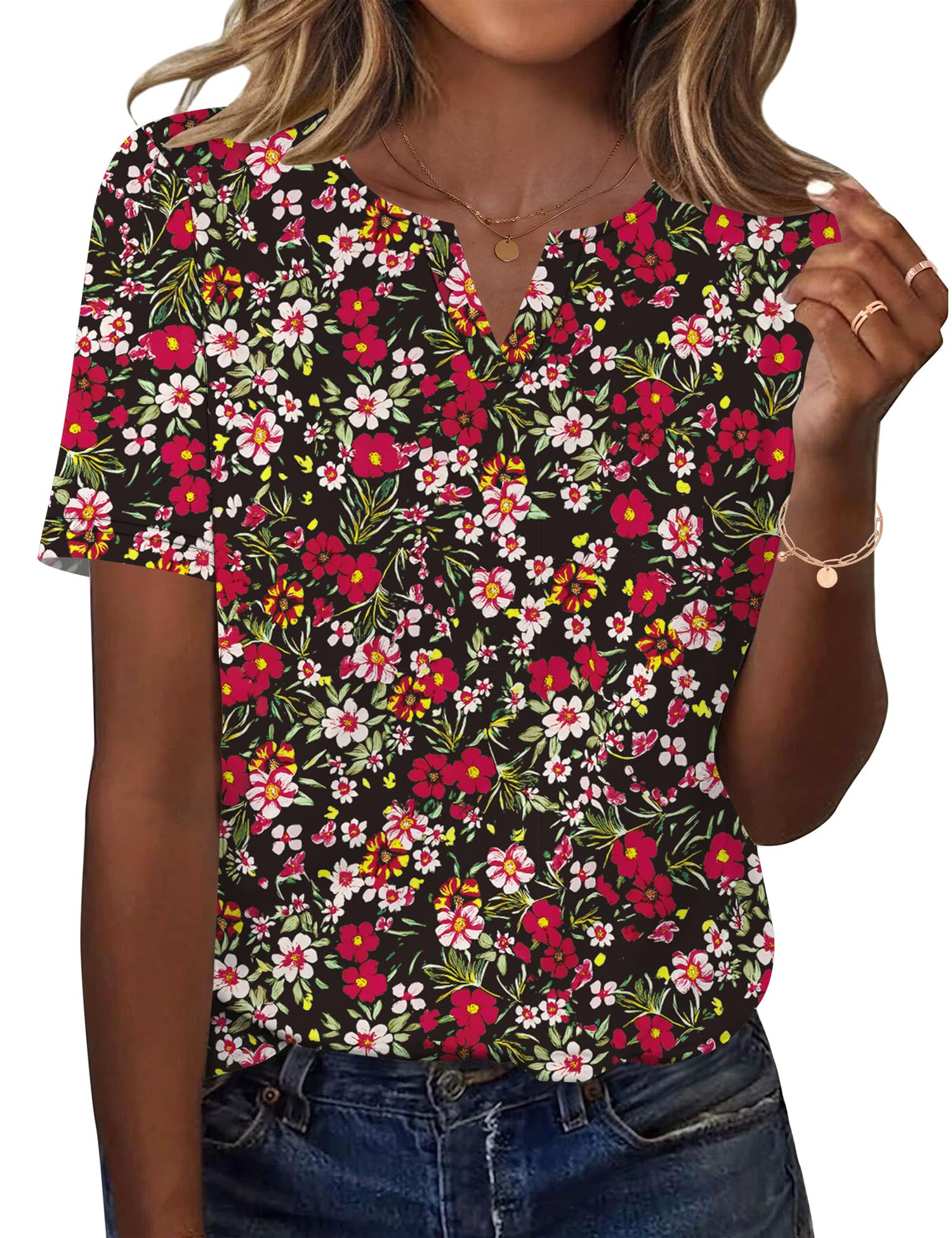 LOMON Womens Short Sleeve V Neck T Shirts Summer Tops Basic Tees Business Casual Blouses Trendy Fashion Clothes