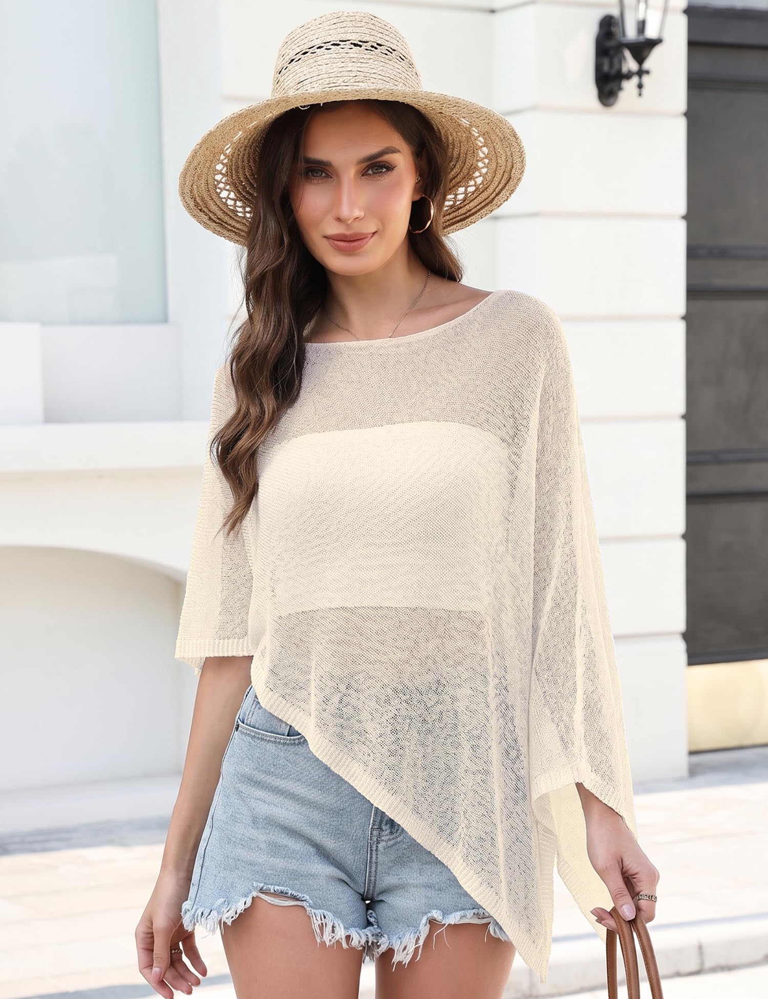 LOMON Womens Sheer Poncho Shrug Bolero Lightweight Knit Crochet Shrug Mesh Cover Up Summer 2026