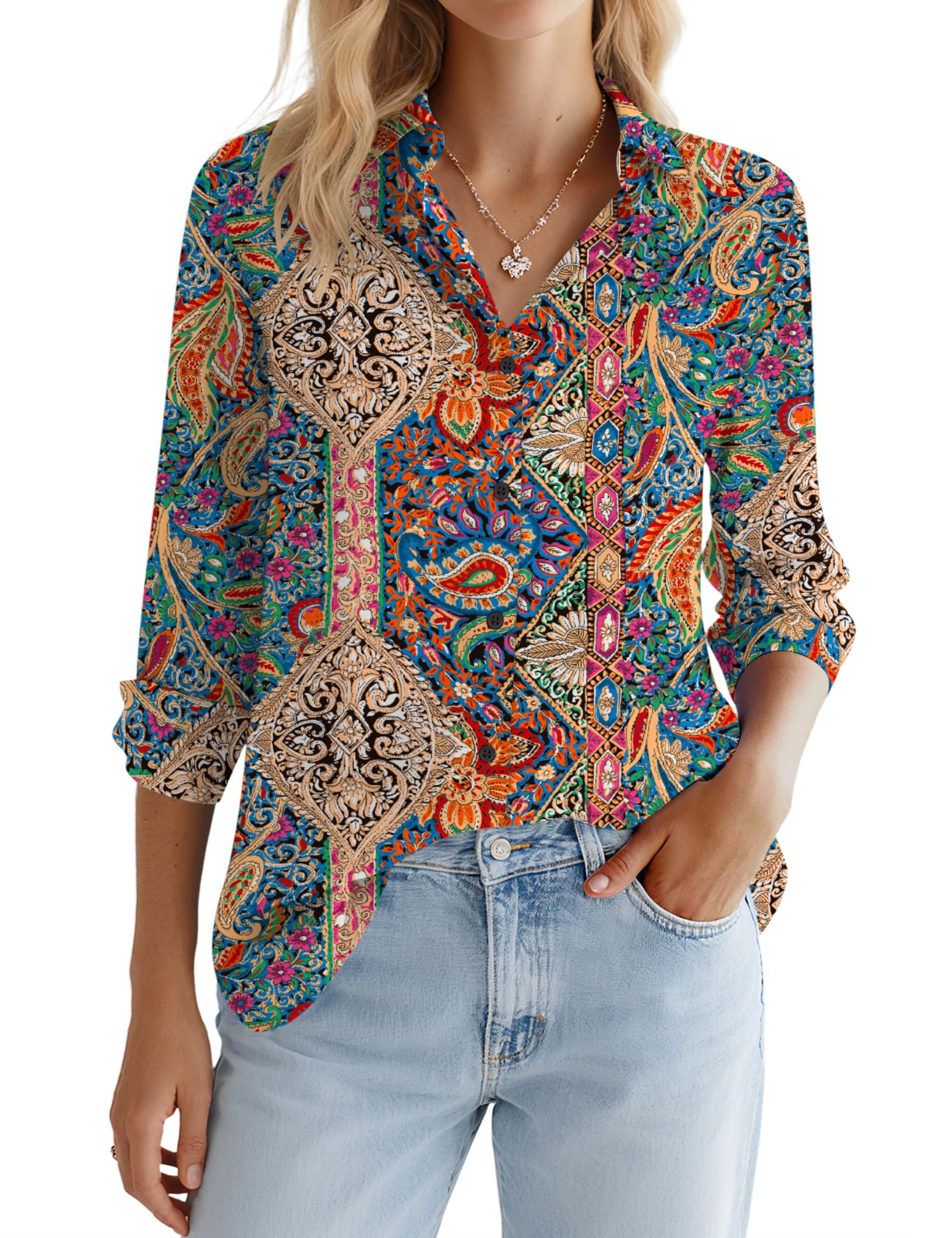 LOMON Button Down Shirt for Women Spring Summer Tops Long Sleeve Business Dressy Casual Blouses Collared Work Outfits Clothes