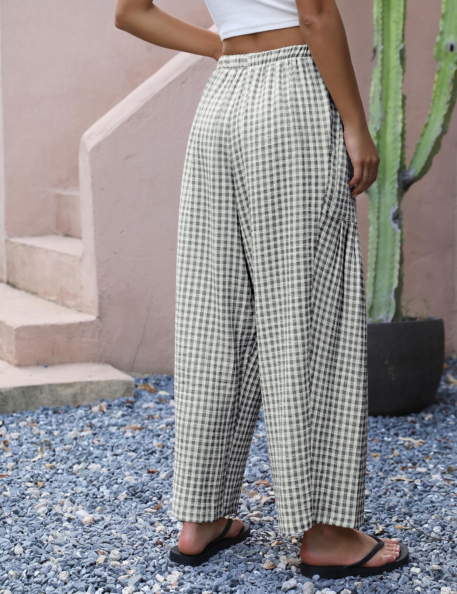 LOMON Womens Wide Leg Linen Pants Casual Drawstring Palazzo Harem Pants Summer Loose Beach Travel Vacation Pants with Pockets