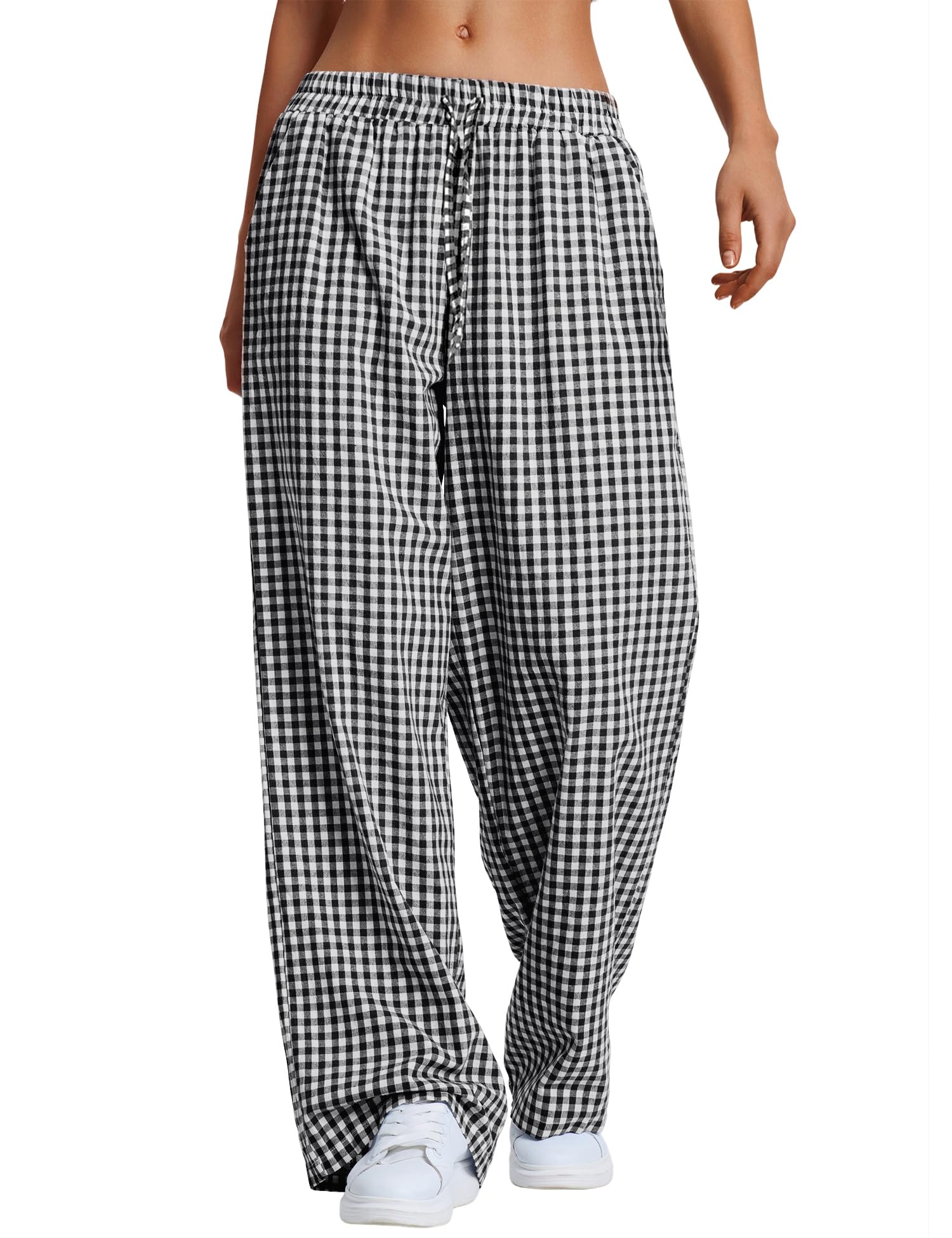 LOMON Striped Gingham Pants Women 2026 Spring Summer Pajamas Wide Leg Pj Lounge Boxer Bottoms Y2k Trousers with Pocket