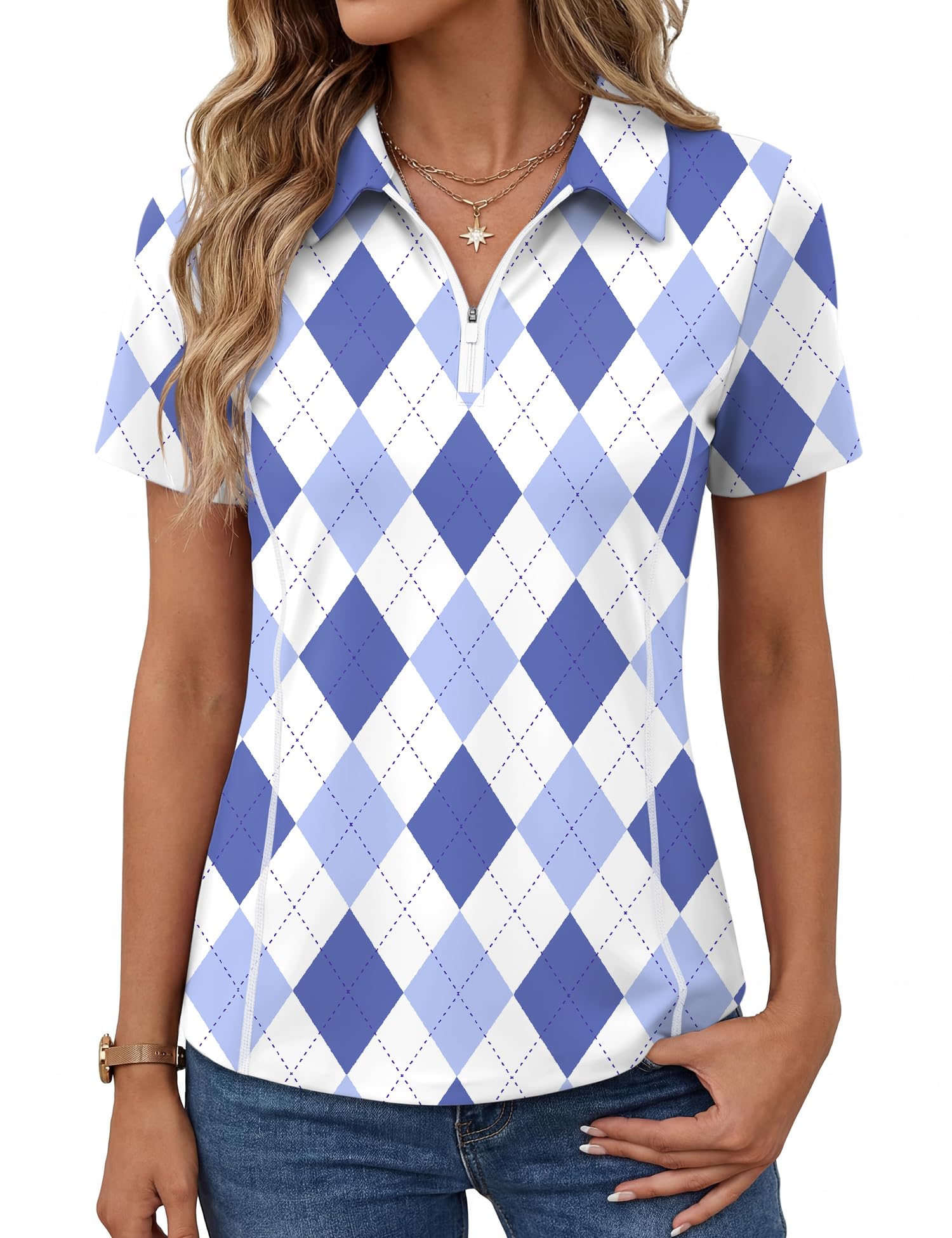LOMON Women’s Short Sleeve Athletic Polo Shirt High Performance Stretch Quarter Zip Top for Golf Tennis