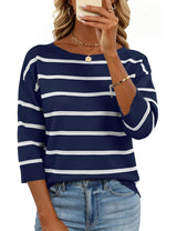 LOMON Womens Sweaters Casual Boat Neck 3/4 Sleeve Lightweight Knit Trendy Pullover Sweater Summer Tops S-XL