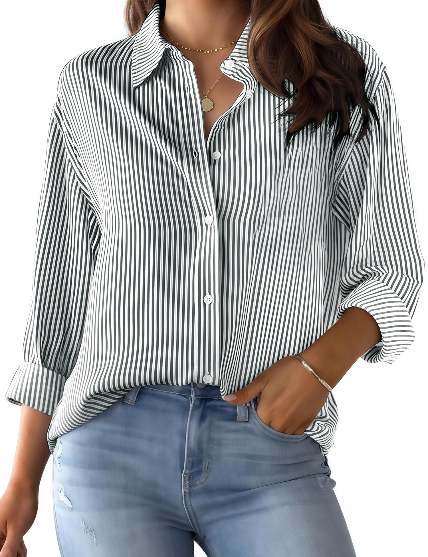 LOMON Button Down Shirt for Women Spring Summer Tops Long Sleeve Business Dressy Casual Blouses Collared Work Outfits Clothes
