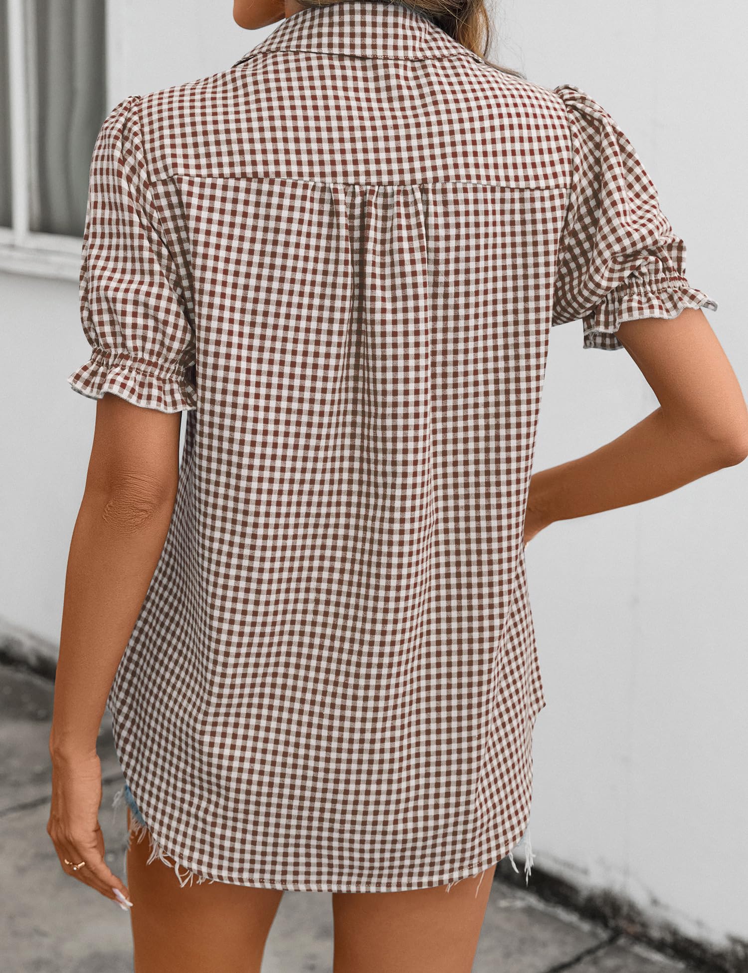 LOMON Linen Shirts for Women Puff Sleeve Button Down Summer Casual Cotton Linen Blouses Collared Work Tops Dressy