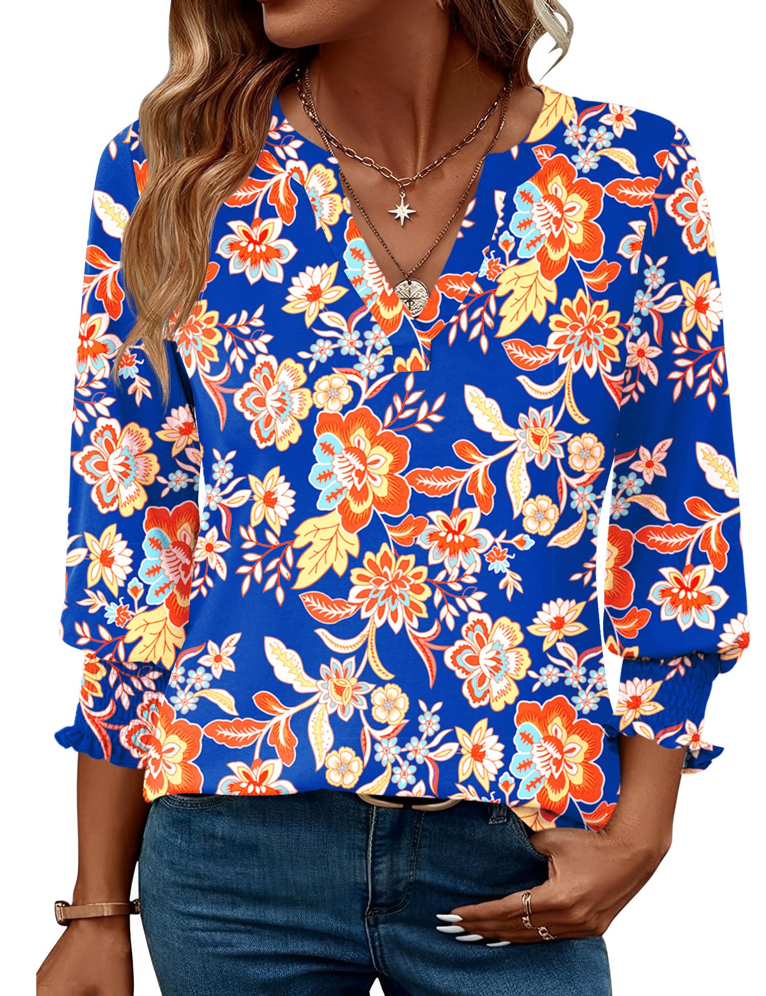 LOMON Women's 2026 Fashion Tops 3/4 Length Sleeve Business Casual Blouses Summer Tees Shirts S-4X