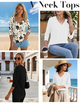 LOMON 3 Pack Tops for Women 3/4 Sleeve V Neck Basics Tees Business Casual Summer T Shirts