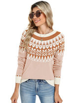 LOMON Womens Casual Lightweight Vintage Fair Isle Sweater Raglan Sleeve Crew Neck Knitted Pullover Comfy Warm Fall Tops