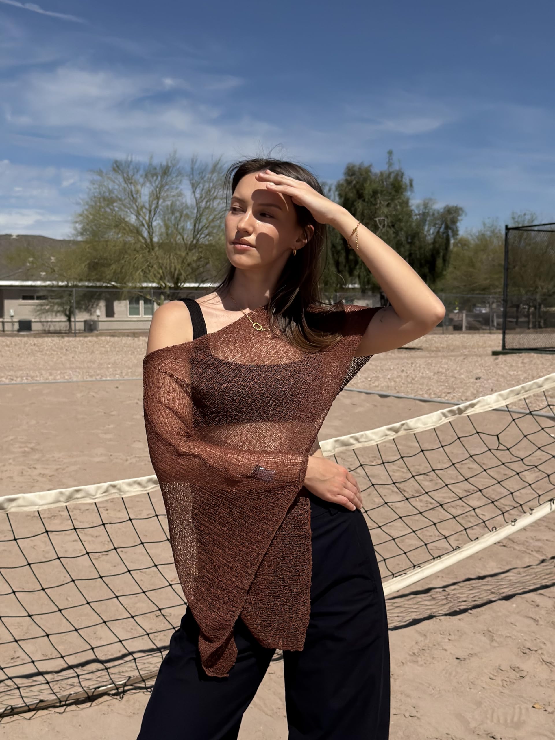 LOMON Womens Sheer Poncho Shrug Bolero Lightweight Knit Crochet Shrug Mesh Cover Up Summer 2026