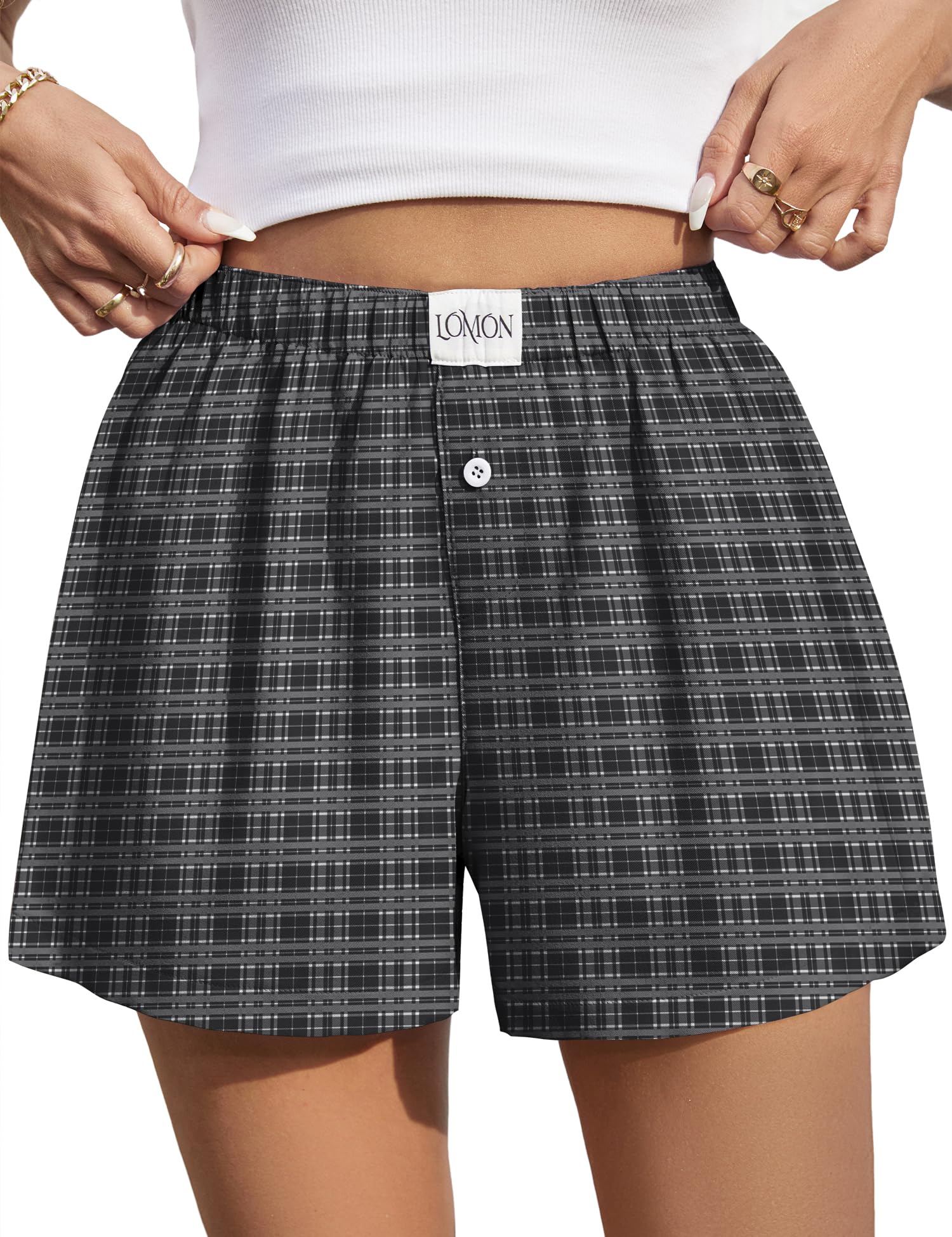 Lomon Womens Boxer Shorts Casual Summer Pajama Lounge Sleep Pj Gingham Plaid Shorts Y2K Beach Bottoms