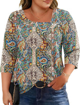 LOMON Womens Plus Size Tops 3/4 Length Sleeve T Shirts Asymmetrical Neck Blouses for Women Fashion 2026