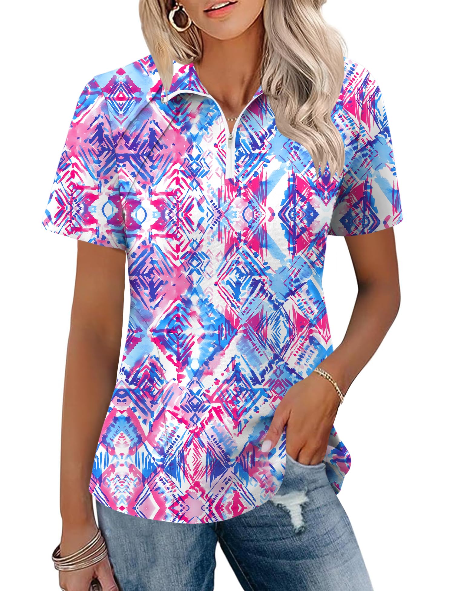 LOMON Womens Golf Polo Shirts Summer Short Sleeve 1/4 Zip Tops Moisture Wicking Casual Tennis Activewear with Pockets