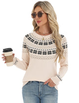 LOMON Womens Casual Lightweight Vintage Fair Isle Sweater Raglan Sleeve Crew Neck Knitted Pullover Comfy Warm Fall Tops