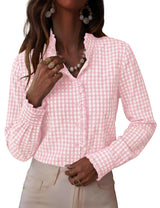 LOMON Button Down Shirts for Women Dressy Casual Long Sleeve Ruffle Blouses Office Tops Work Shirt