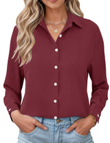 LOMON Womens Long Sleeve Button Down Shirts Casual Loose Fit Cotton Collared Blouses