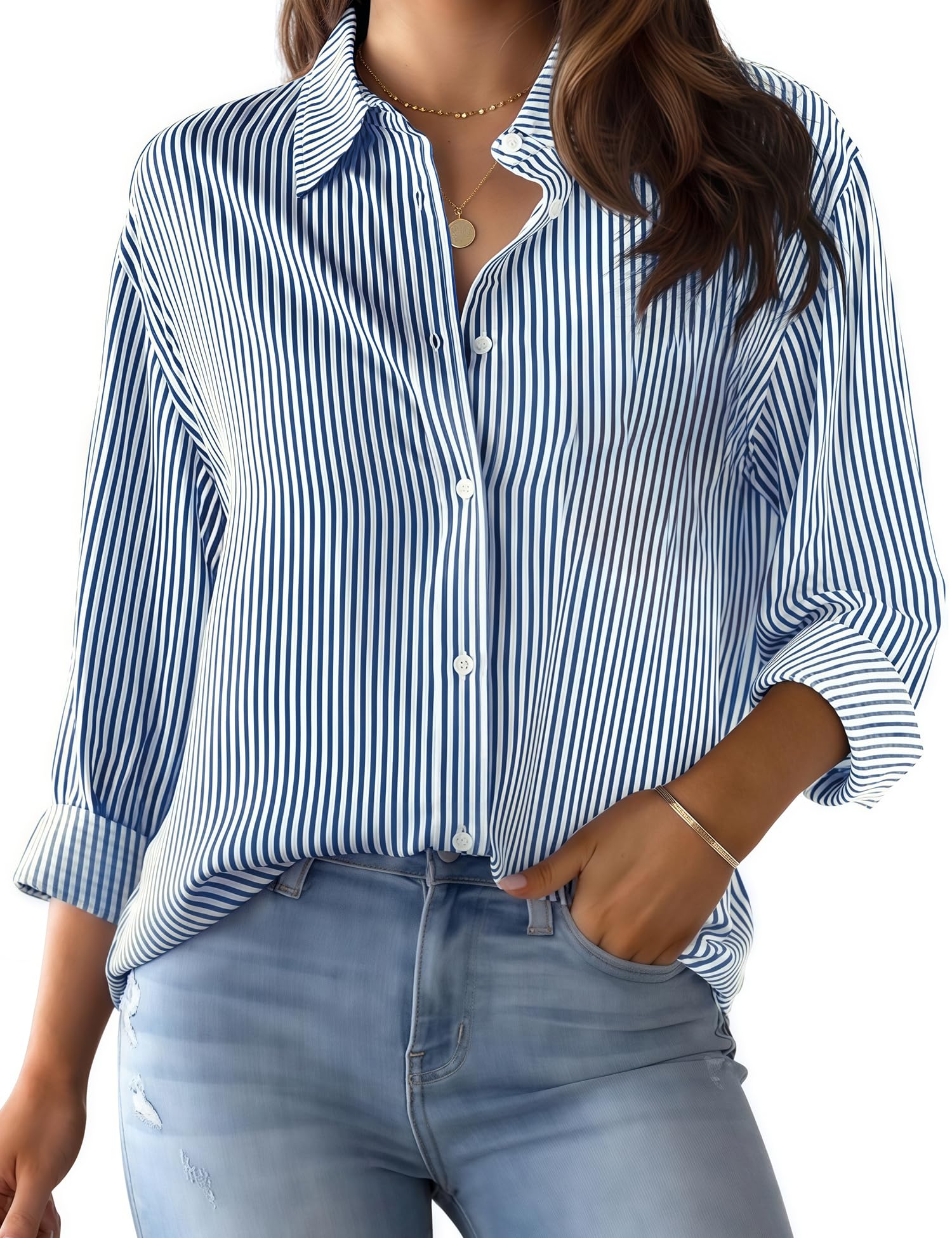 LOMON Button Down Shirt for Women Spring Summer Tops Long Sleeve Business Dressy Casual Blouses Collared Work Outfits Clothes