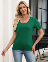 LOMON Womens Short Sleeve Sweater Spring Square Neck Knit Tops Summer Fahshion Business Casual Tops