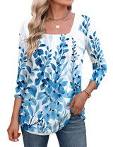 LOMON Women's 3/4 Sleeve Shirts Square Neck Summer Tops Dressy Casual Basic Tees Ladies T Shirts Blouses