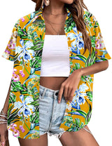 LOMON Women's Summer Hawaiian Shirts Floral Short Sleeve Button Down Shirts Hawaii Tropical Beach Tops Outfits