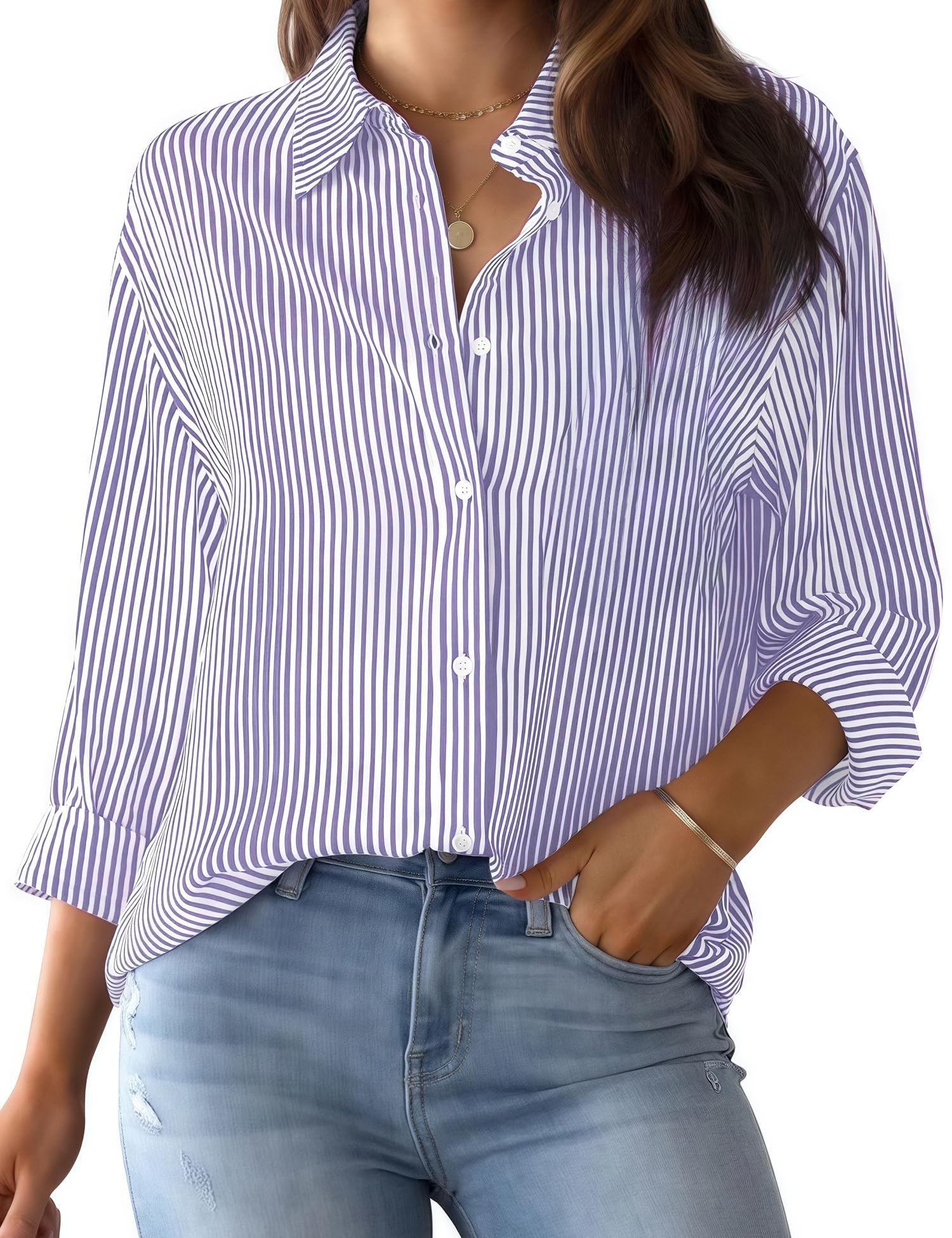 LOMON Button Down Shirt for Women Spring Summer Tops Long Sleeve Business Dressy Casual Blouses Collared Work Outfits Clothes