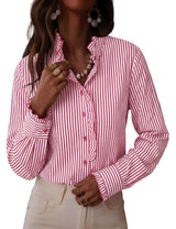 LOMON Button Down Shirts for Women Dressy Casual Long Sleeve Ruffle Blouses Office Tops Work Shirt