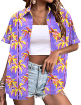 LOMON Women's Summer Hawaiian Shirts Floral Short Sleeve Button Down Shirts Hawaii Tropical Beach Tops Outfits