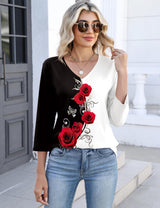 Lomon Women's V Neck T Shirts 3/4 Sleeve Blouse Summer Tops Dressy Casual Basic Tees