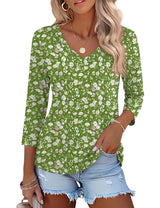 Lomon Women's V Neck T Shirts 3/4 Sleeve Blouse Summer Tops Dressy Casual Basic Tees