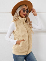 LOMON Womens Fuzzy Fleece Vest, Casual Warm Sleeveless Zip Up Sherpa Vest Jacket with Pockets for Fall/Winter