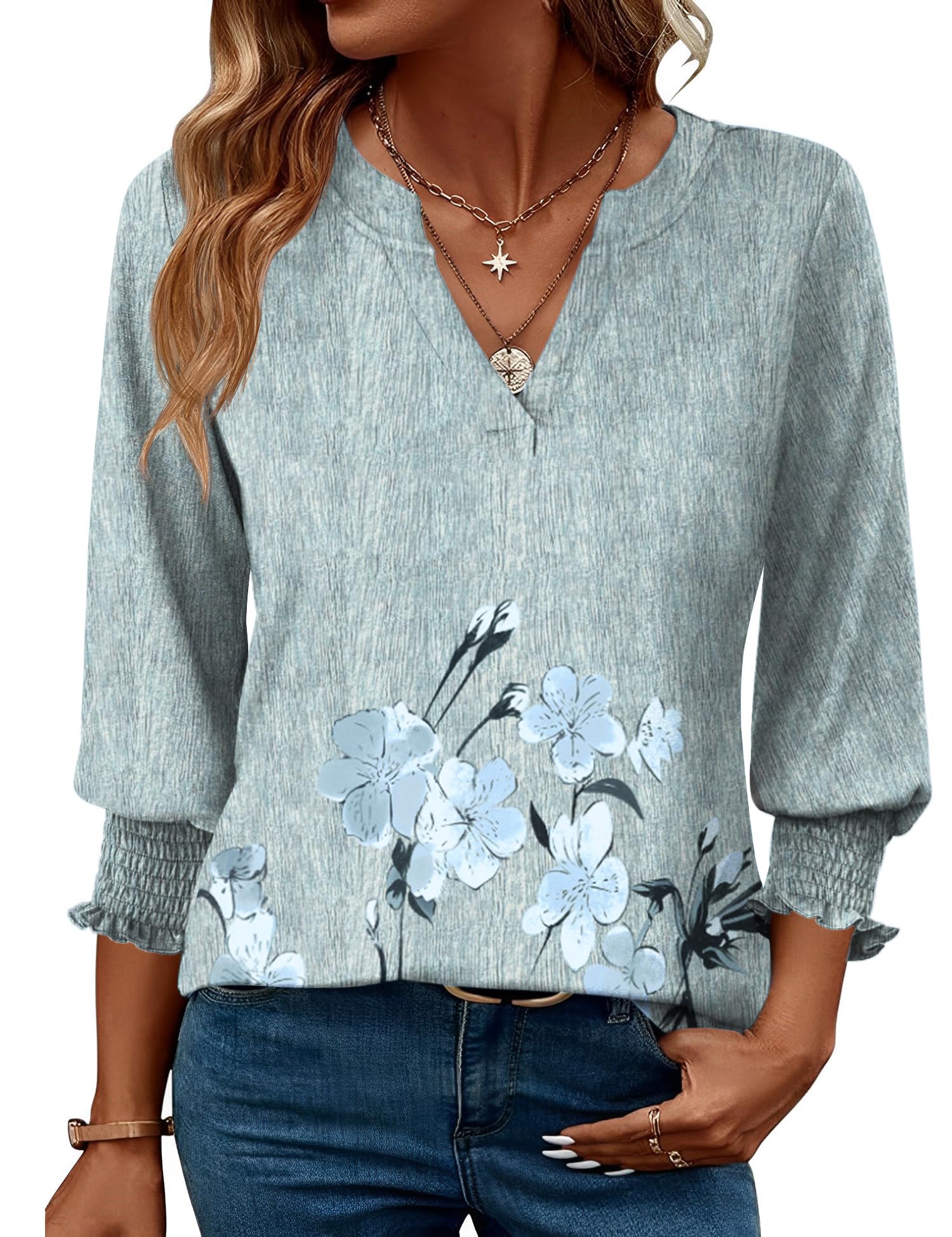 LOMON Women's 2026 Fashion Tops 3/4 Length Sleeve Business Casual Blouses Summer Tees Shirts S-4X