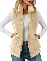 LOMON Womens Fuzzy Fleece Vest, Casual Warm Sleeveless Zip Up Sherpa Vest Jacket with Pockets for Fall/Winter
