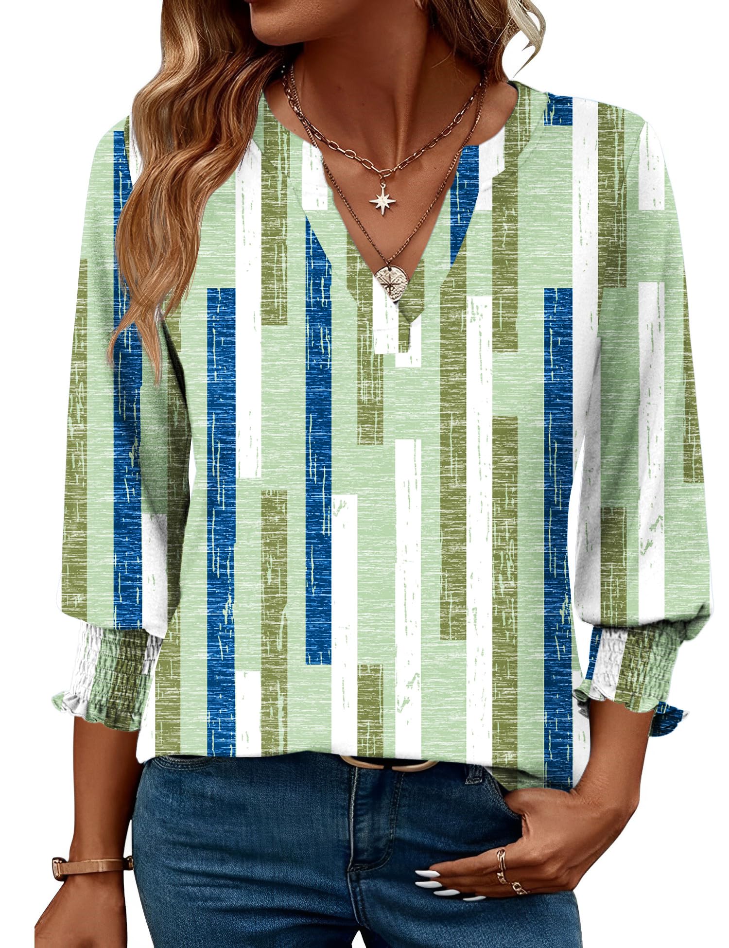 LOMON Women's 2026 Fashion Tops 3/4 Length Sleeve Business Casual Blouses Summer Tees Shirts S-4X