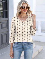 Lomon Women's V Neck T Shirts 3/4 Sleeve Blouse Summer Tops Dressy Casual Basic Tees
